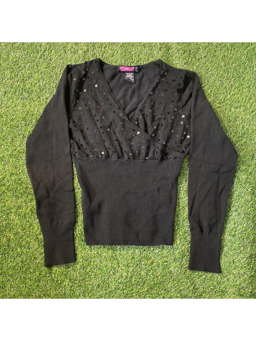 Vintage Y2K Say What? Black Sequin Blouse